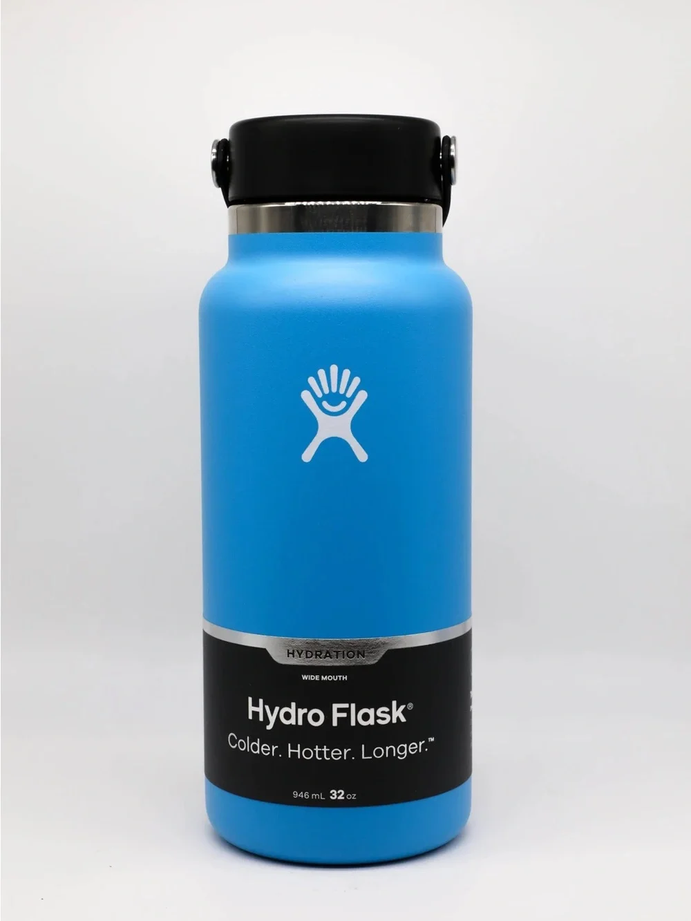 Hydro Flask Bright Blue Wide Mouth Bottle Black Lid 32oz new